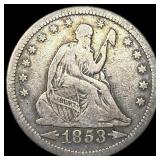 1853-O Silver Seated Liberty Quarter ABOUT UNCIRCU