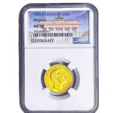 1901A Germany .2305 AGW 20 Mark NGC AU58