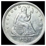 1857 Silver Seated Liberty Quarter CLOSELY UNCIRCU