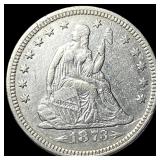 1873 Arrows Seated Liberty Quarter CLOSELY UNCIRCU