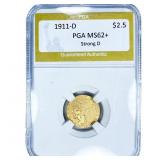 1911-D $2.50 Gold Quarter Eagle PGA MS62+ Strong D