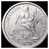 1876-CC Silver Seated Liberty Dime CLOSELY UNCIRCU