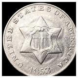 1853 Silver Three-Cent Piece CLOSELY UNCIRCULATED