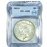 1923-D Silver Peace Dollar ICG AU55
