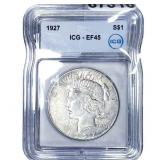 1927 Silver Peace Dollar ICG EF45