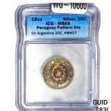 18xx Paraguay Die on Argentina Silver 20 Centavos