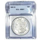 1891-S Morgan Silver Dollar ICG MS61