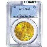 1922 $20 Gold Double Eagle PCGS MS63