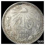 1911 Mexico Silver 20 Centavos