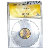 1916 Wheat Cent ANACS MS63 RB