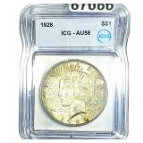 1928 Silver Peace Dollar ICG AU58