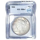 1934 Silver Peace Dollar ICG MS63