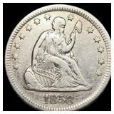 1858-O Silver Seated Liberty Quarter NEARLY UNCIRC
