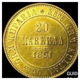 1891 Finland Gold 20 Markkaa .1867 AGW