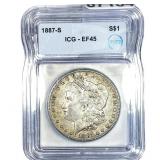 1887-S Morgan Silver Dollar ICG EF45