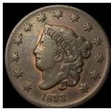 1833 Coronet Head Large Cent ABOUT UNCIRCULATED