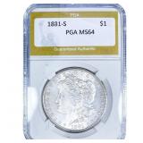 1881-S Morgan Silver Dollar PGA MS64