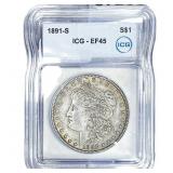 1891-S Morgan Silver Dollar ICG EF45
