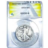 1916 Walking Liberty Half Dollar ANACS G6