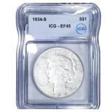 1934-S Silver Peace Dollar ICG EF45