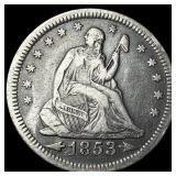 1853 Arrows Seated Liberty Quarter NEARLY UNCIRCUL