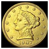 1907 Liberty Head Gold Quarter Eagle $2.50 NEARLY
