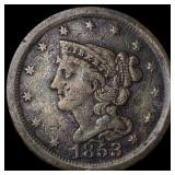 1853 Braided Hair Half Cent ABOUT UNCIRCULATED