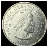 1961 Uruguay Silver 10 Pesos