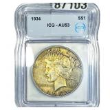 1934 Silver Peace Dollar ICG AU53