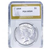 1934 Silver Peace Dollar PGA MS64