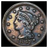 1847 Braided Hair Large Cent NEARLY UNCIRCULATED