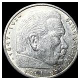 1936 Germany Silver 5 Riechsmark