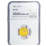 1851 $2.50 Gold Quarter Eagle NGC AU53