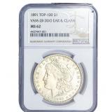 1891 Morgan Silver Dollar NGC MS62 Vam-2B