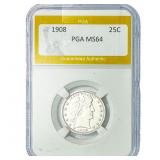 1908 Barber Quarter PGA MS64