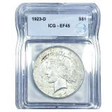 1923-D Silver Peace Dollar ICG EF45