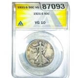 1921-S Walking Liberty Half Dollar ANACS VG10