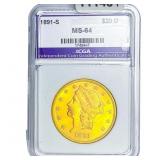 1891-S $20 Gold Double Eagle ICGS MS64