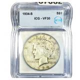 1934-S Silver Peace Dollar ICG VF30