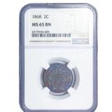 1868 Two Cent Piece NGC MS65 BN