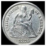 1876-CC Silver Seated Liberty Dime CLOSELY UNCIRCU