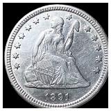 1891 Silver Quarter Dollar (Seated Liberty) CLOSEL