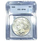 1935 Silver Peace Dollar ICG EF45