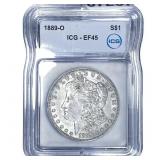 1889-O Morgan Silver Dollar ICG EF45
