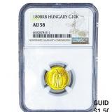 1898KB Hungary Gold 10 Korona .098 AGW NGC AU58