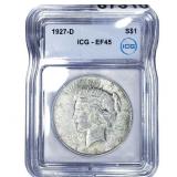 1927-D Silver Peace Dollar ICG EF45
