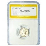 1945-D Mercury Silver Dime PGA MS67+