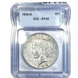 1934-D Silver Peace Dollar ICG EF45
