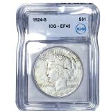 1924-S Silver Peace Dollar ICG EF45