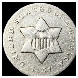 1851 Silver Three-Cent Piece LIGHTLY CIRCULATED
